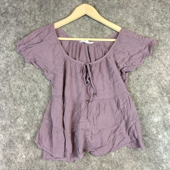 Hippie Rose Tops - Hippie Rose Top L Purple Gauze Crinkle Texture Solid Flutter Sleeve Boho Cottage